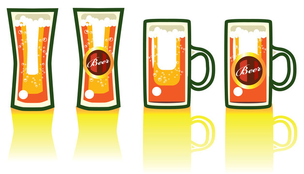 Beer; 4 Objects on white background, with fake label, Ornate bee