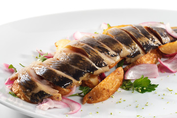 Sliced Fish with Baked Potatoes
