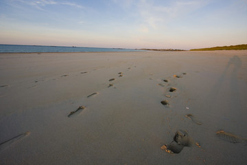 view of a beach before sunset