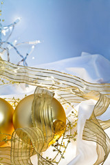 Gold and Blue Christmas Baubles Background