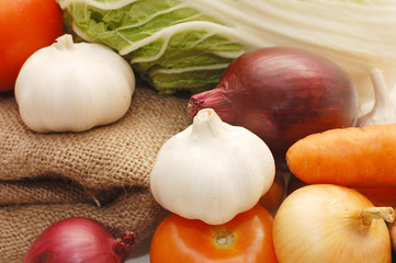 Assortment of fresh vegetables And a sacking