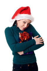 Christmas woman smiling. Over white background