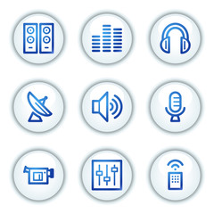 Media web icons, white circle buttons series