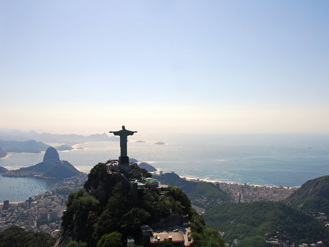 Aerial view of Rio De Janeiro with Christ the Redeemer Monument