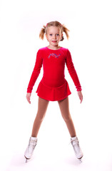 girl skating in a red dress