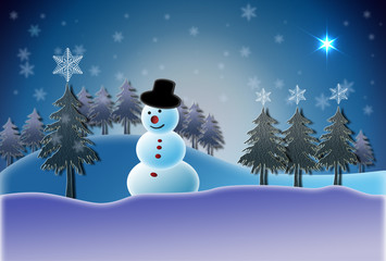 Weihnachtslandschaft mit Schneemann
