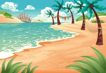 Tuinposter Cartoon seascape. Vector illustration. Summer scene. © ddraw