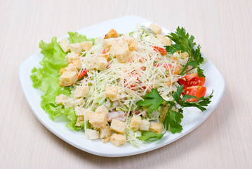 salad with cheese and zwieback close up