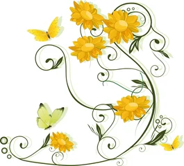 Foto op Plexiglas abstract pattern yellow flowers and butterflies © liusa