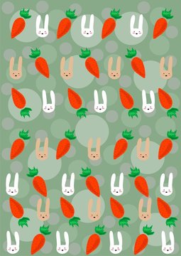 Vector illustration of muzzle of rabbits and  carrots
