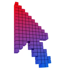 Cercles muraux Pixels Flèche colorée du curseur de la souris. Dégradé du rouge au bleu. image 3D.