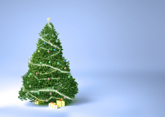 Christmas tree and presents on a soft background HQ render