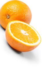 One and half oranges on the white background