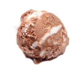Chocolate ice cream scoop on white background.