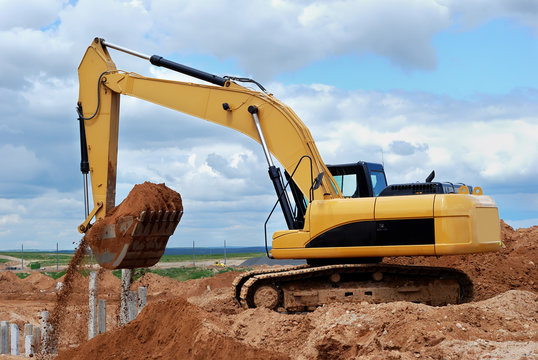 Excavator loader at construction site