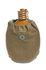 Old military flask isolated on a white background