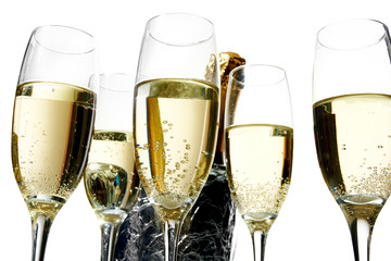 Champagne flutes and ice bucket