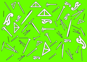 School items on green background - vector illustration