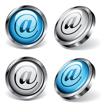 Four shiny web buttons with arobase symbols