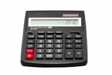 Black calculator isolated over white background