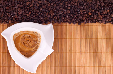 coffee beams and cup of instant coffee