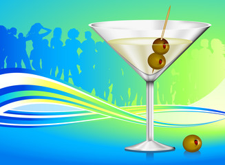 martini glass with olives