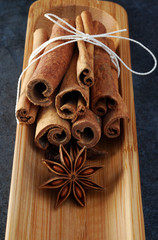 A bundle of cinnamon sticks with star anise