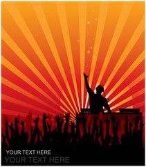 Dj cheering audience vector background