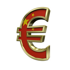 Obraz premium Gold Euro sign with China flag isolated on white.