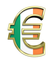 Obraz premium Gold Euro sign with Ireland flag isolated on white