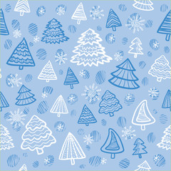 blue christmas trees seamless pattern