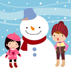 Naklejka premium kids with Snowman