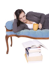 Fototapeta premium Stylish Cute Girl Reading a Book