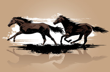 Vector illustration of wild horses running