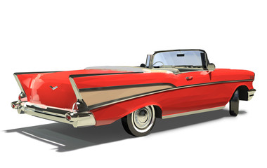 Red old car with an open top. Convertible. Isolated