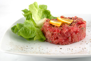 Tuna tartare isolated in white