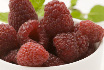 Raspberries in a bowl.