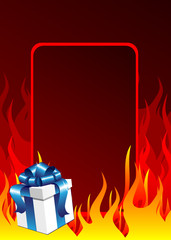 Gift box and the fire background