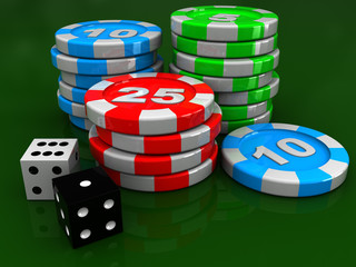 casino chips and dices