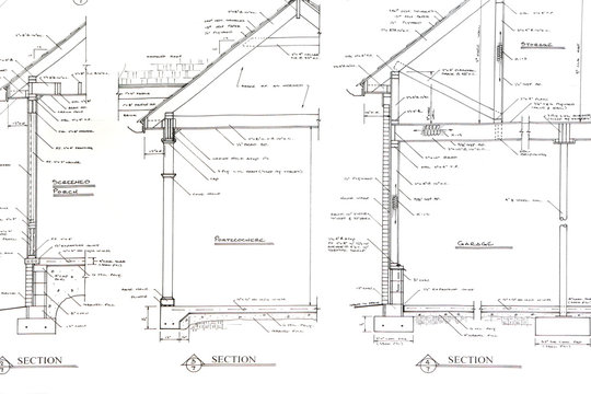 Sectional blueprint detail drawings