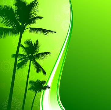 green nature background with palm trees