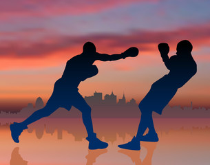 boxing on sunset background