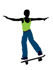 African American Skateboarder Silhouette