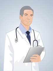Arzt mit Clipboard und Stethoskop
