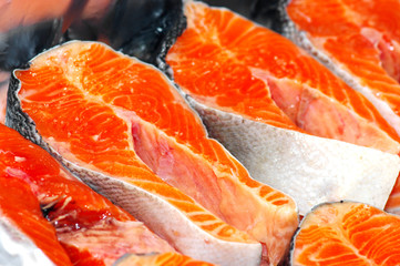 fresh fish pieces. Red fish. Selective focus..