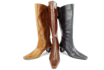 front view of woman tall leather boots