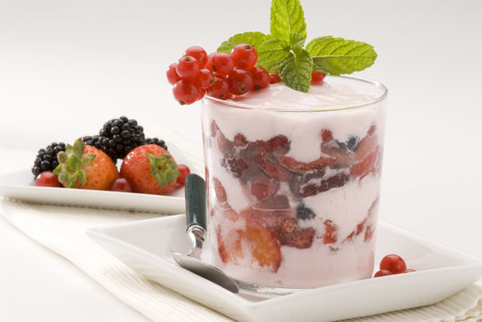 Assorted berries in yogurt.