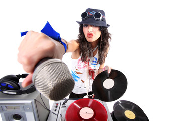 cool DJ in action  isolated on white