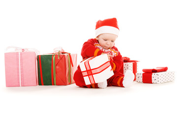 santa helper baby with christmas gifts