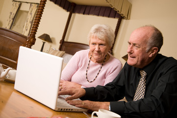Senior couple with laptop